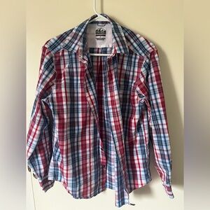Pacific outfitters Men's Casual Plaid Shirt - Red, Blue, and White